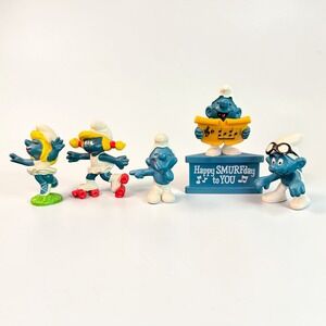 Vintage Smurfs PVC Figurine Lot of 5 Schleich Peyo Smurfette 1970s 1980s Ued